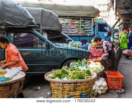 BANGKOK, THAILAND - JANUARY 18, 2014: Vegetables market or Pak Khlong Talat market. Bangkok, Thailand