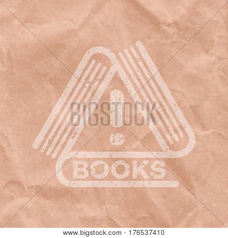 vector grunge stamp in form of sign of attention and book on crumpled paper
