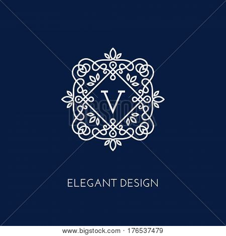 Simple and elegant monogram design template with letter V. Vector illustration.