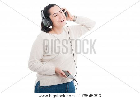 Smiling Girl Listening Music With Closed Eyes