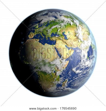 Emea Region On Earth Isolated On White