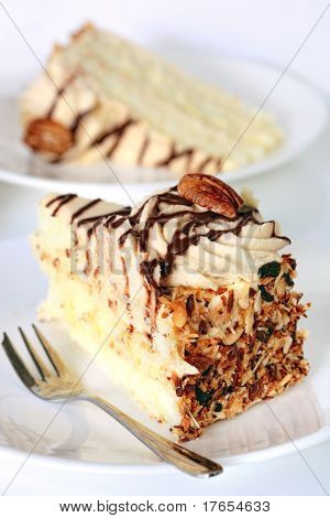 Fette di torta di pecan crema, pronto per mangiare.