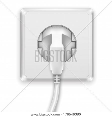 Realistic White Plug and Plastic Power Socket Europe Type Electric. Vector illustration