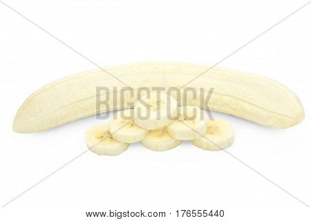 Banana with a slice isolated on white background
