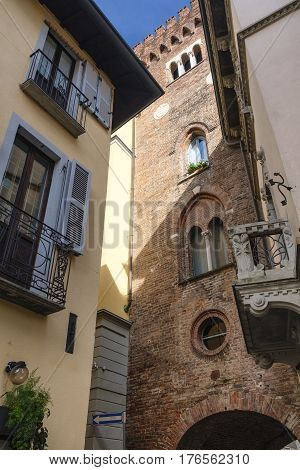 Monza (Brianza Lombardy Italy) : the medieval tower of Teodolinda built in 13th century and situated in via Lambro