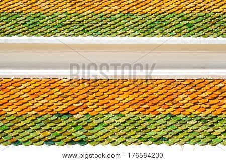 Colorful ceramic roof tiles in Phra Pathom Chedi Pagoda