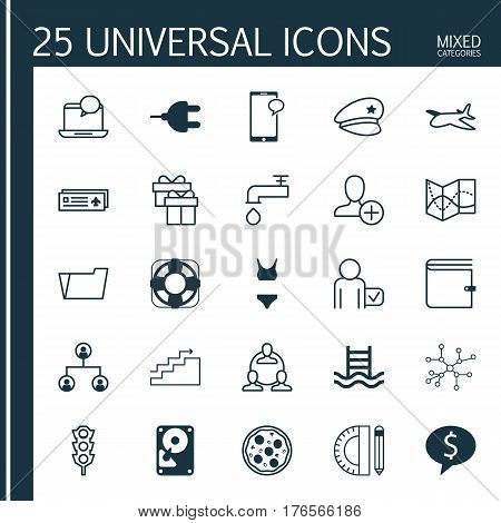 Set Of 25 Universal Editable Icons. Can Be Used For Web, Mobile And App Design. Includes Elements Such As Road Map, Stoplight, Present And More.