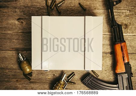 Military box with a place under the AK47 logo and grenades Ammunition