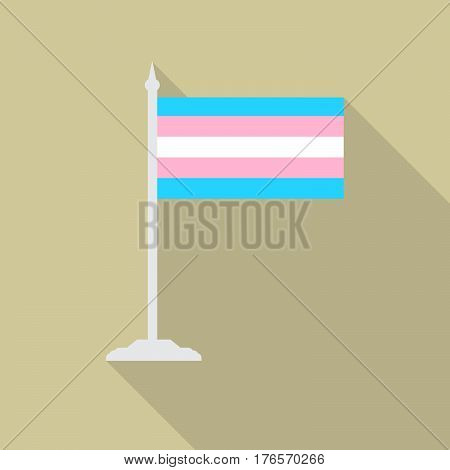 Transgender pride LGBT flag with flagpole flat icon with long shadow. Vector illustration EPS10.