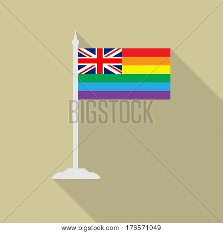UK gay pride flag  with flagpole flat icon with long shadowt. LGBT community flag.