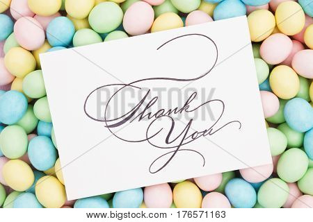 Old fashion Easter greeting Retro Easter eggs candy with text Thank You