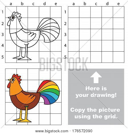 Copy the picture using grid lines, the simple educational game for preschool kids with easy education game level, the kid drawing game with Rainbow Cock.