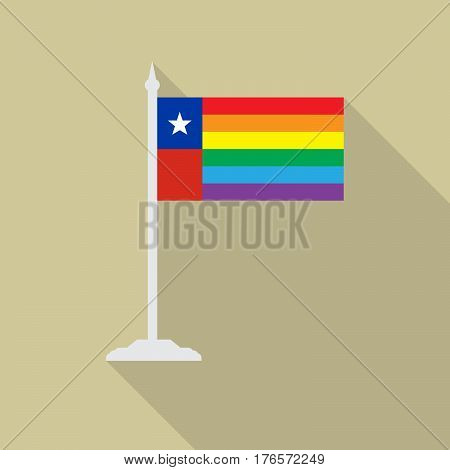 Chile gay pride flag  with flagpole flat icon with long shadowt. LGBT community flag.