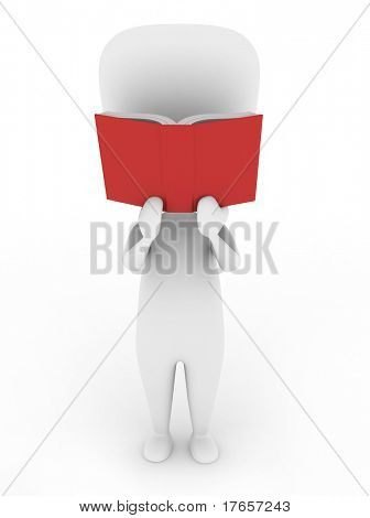 一男子沉迷在一本书中的 3D 插图