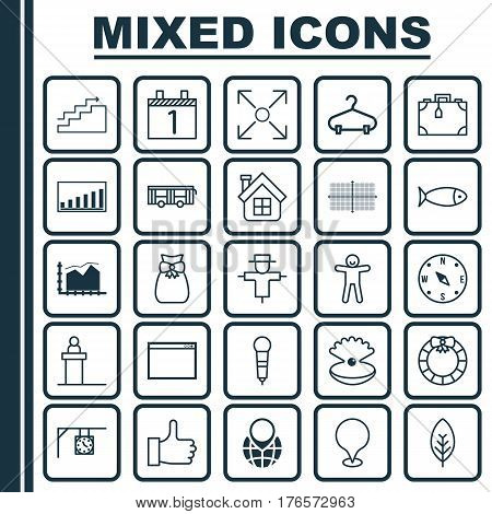 Set Of 25 Universal Editable Icons. Can Be Used For Web, Mobile And App Design. Includes Elements Such As Suitcase, Garland , Square Diagram.