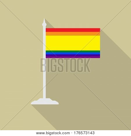Spain gay pride flag with flagpole flat icon with long shadowt. LGBT community flag.