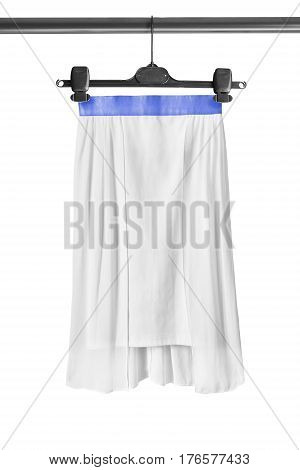 White chiffon skirt on clothes rack isolated over white