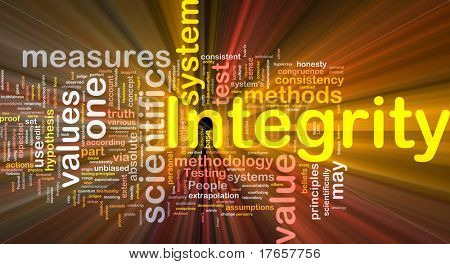 Ilustração de wordcloud de conceito de fundo de luz brilhante de integridade