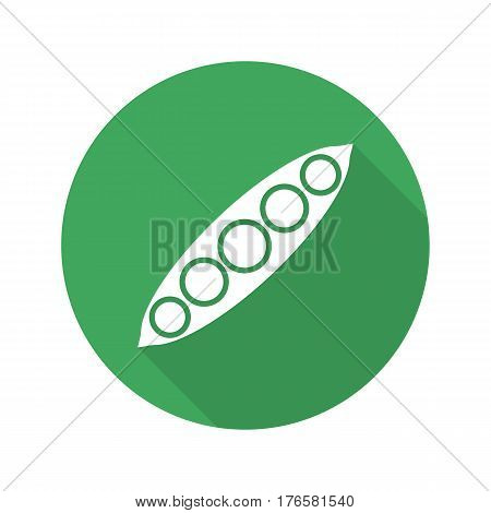 Open peapod flat design long shadow icon. Vector silhouette symbol