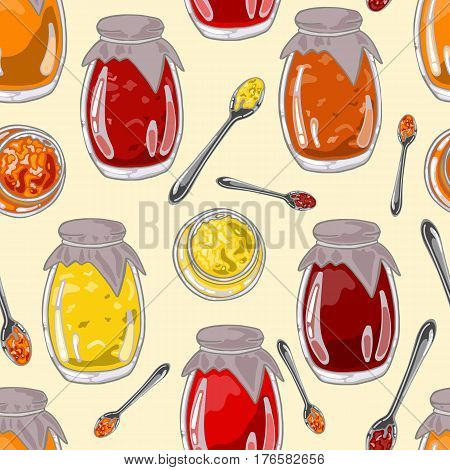 Seamless pattern with jar of jam vector illustration