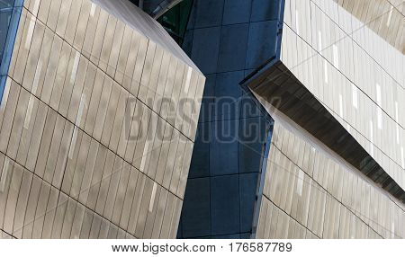 Diagonal lines of a modern building exterior metal background pattern