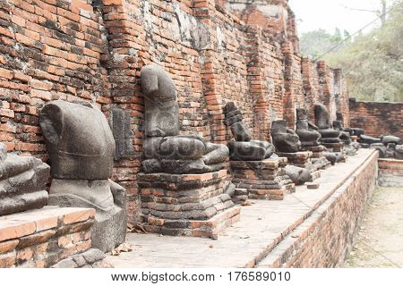 Ancient buddha statue archaeological site at Ayutthaya in Thailand