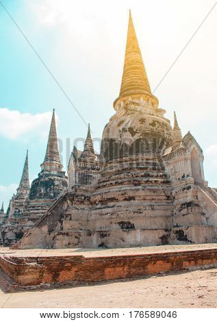 Ancient buddha statue archaeological site at Ayutthaya in Thailand