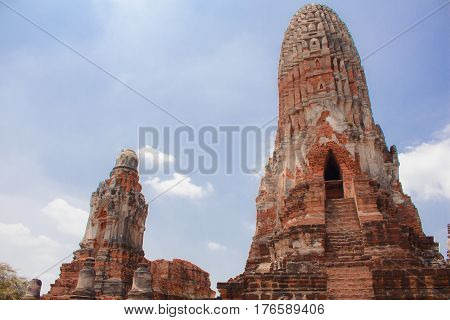 Ancient buddha statue archaeological site at Ayutthaya in Thailand