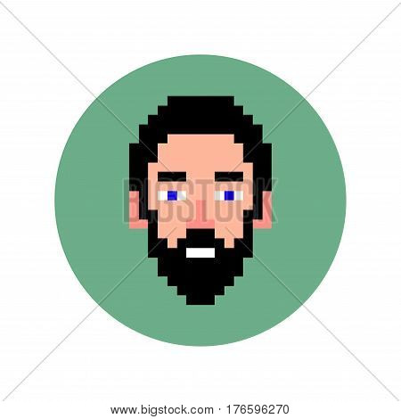Man with black beard pixel round icon