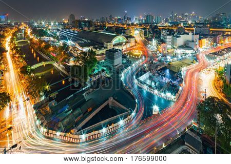 Landscape of Bangkok City skyline - Beautiful view of Hua Lamphong station Bangkok railway station Thailand