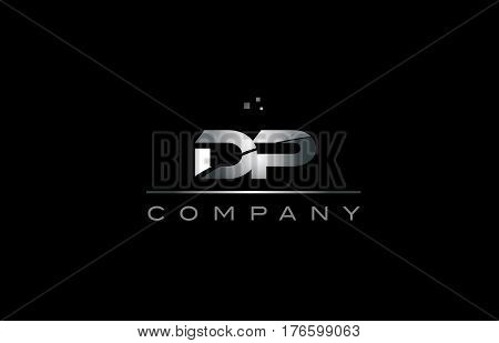 Dp D P  Silver Grey Metal Metallic Alphabet Letter Logo Icon Template