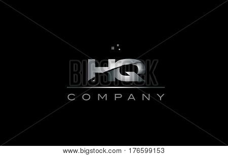 Hq H Q  Silver Grey Metal Metallic Alphabet Letter Logo Icon Template