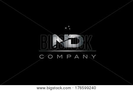 Nd N D  Silver Grey Metal Metallic Alphabet Letter Logo Icon Template