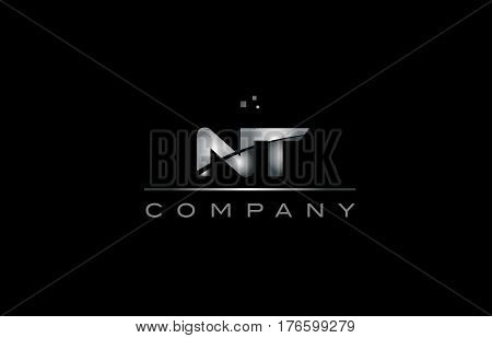Nt N T  Silver Grey Metal Metallic Alphabet Letter Logo Icon Template