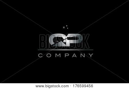Qp Q P  Silver Grey Metal Metallic Alphabet Letter Logo Icon Template