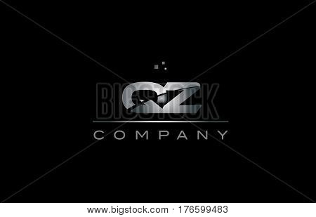 Qz Q Z  Silver Grey Metal Metallic Alphabet Letter Logo Icon Template