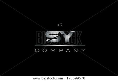 Sy S Y  Silver Grey Metal Metallic Alphabet Letter Logo Icon Template