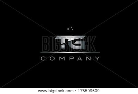Tg T G  Silver Grey Metal Metallic Alphabet Letter Logo Icon Template