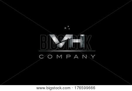 Vh V H  Silver Grey Metal Metallic Alphabet Letter Logo Icon Template