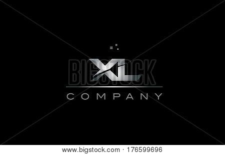Xl X L  Silver Grey Metal Metallic Alphabet Letter Logo Icon Template