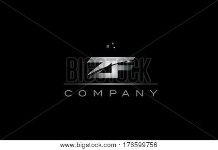Zf Z F  Silver Grey Metal Metallic Alphabet Letter Logo Icon Template