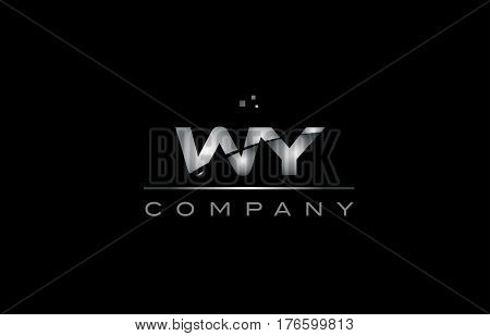 Wy W Y  Silver Grey Metal Metallic Alphabet Letter Logo Icon Template