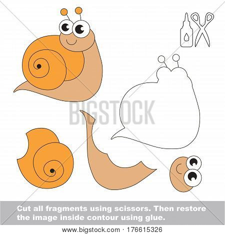 Use scissors and glue and restore the picture inside the contour. Easy educational paper game for kids. Simple kid application with Snail