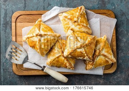 Crunchy puff pastry pies homemade baking top view