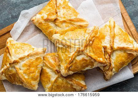 Crunchy puff pastry pies homemade baking top view