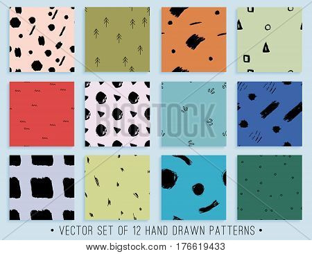 Handdrawn seamless pattern collection for backround, fabric or other types of design. Vector wallpaper.