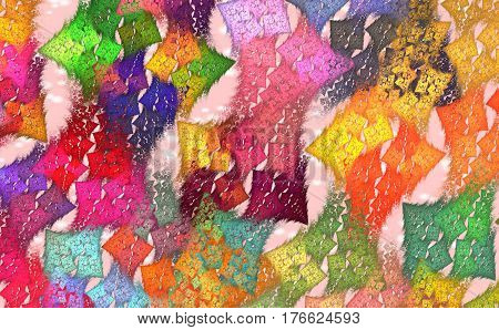 Abstract funky checkered rainbow pattern for fabric wallpaper and wall decoration. Fractal art.