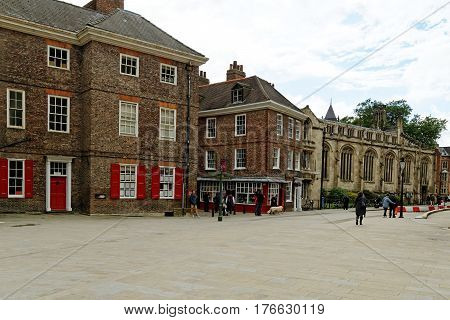 York England - June 29 2016: Minster Yard - Surrounding The Eastern Portion Of The Minster. The Regi