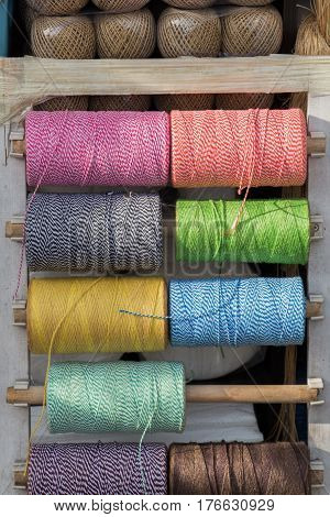 Set Or Rolls Of Colotful String In The View