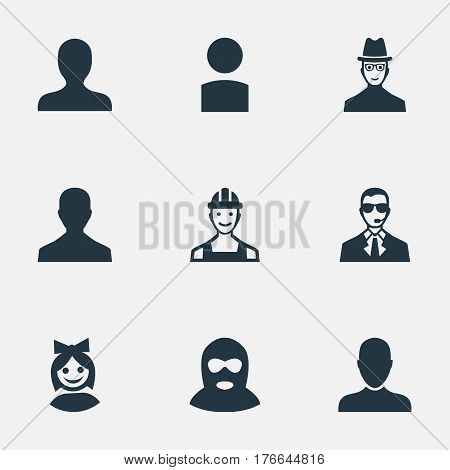Vector Illustration Set Of Simple Human Icons. Elements Insider, Portrait, Job Man And Other Synonyms Business, Hat And Culprit.